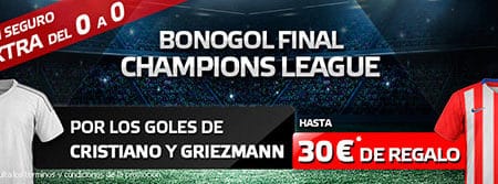 Noticia de suertia.es – Bonogol Final Champions: 5€ Gratis por cada Gol que marquen Cristiano y Griezmann + Extra Seguro de 0 a 0 de 10€